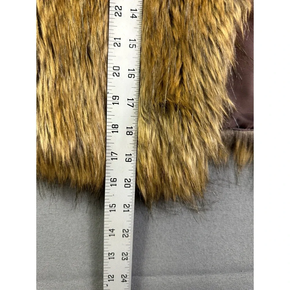 Aeromiss Brown Faux Fur Vest Open Front Sleeveless Jacket Women's Large L